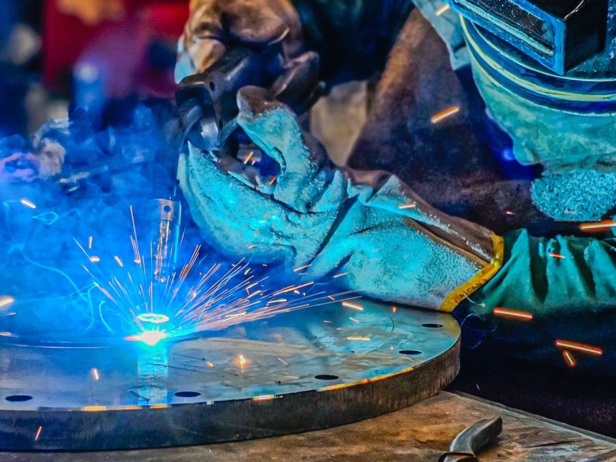 Close-up of welding work on a steel assembly